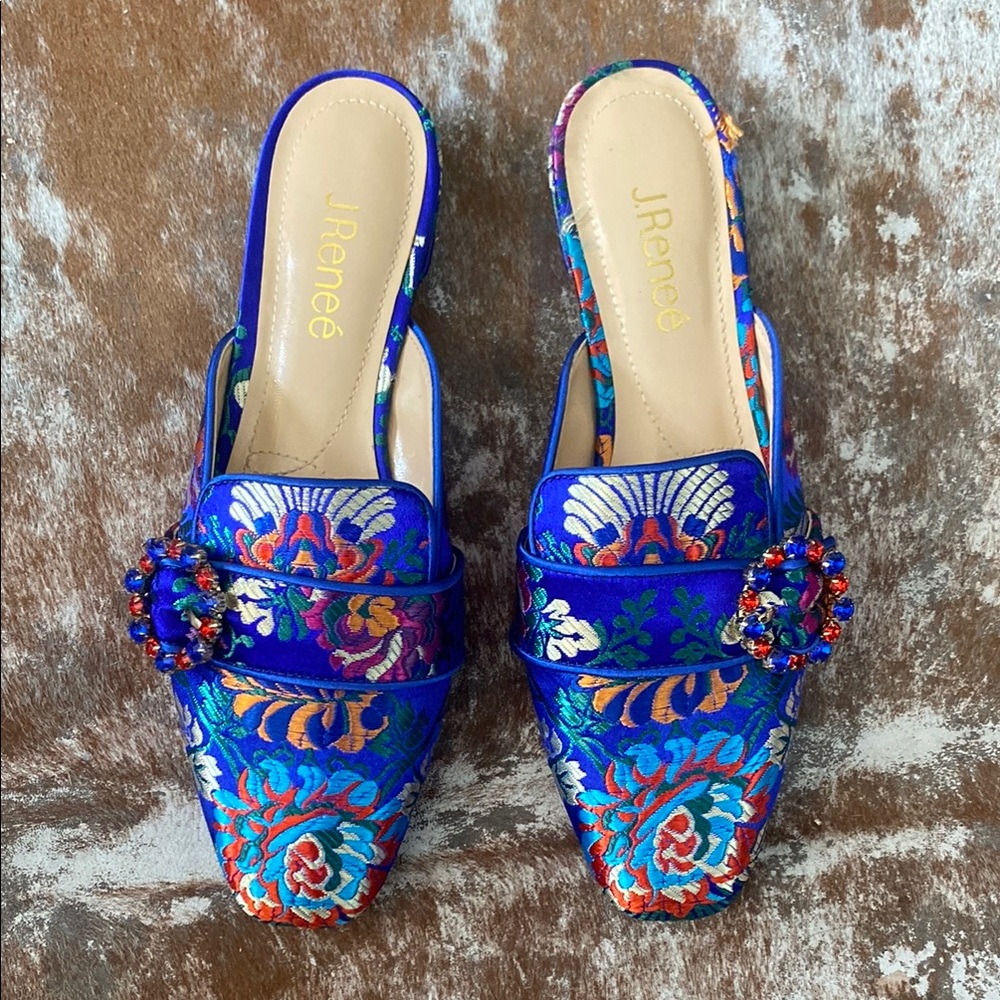 J.Renee Women's Blue Floral Mules